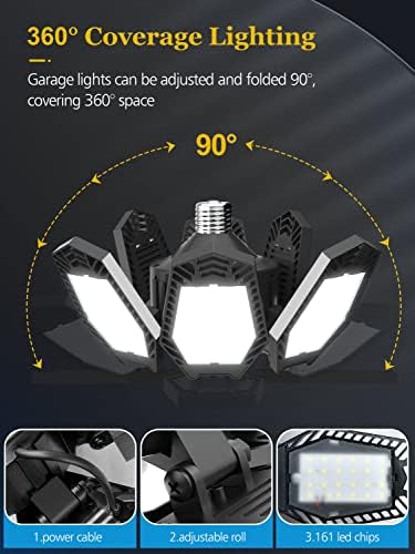 Luzes de garagem LED de pacote Arsali 6, 360W 6+1 painéis