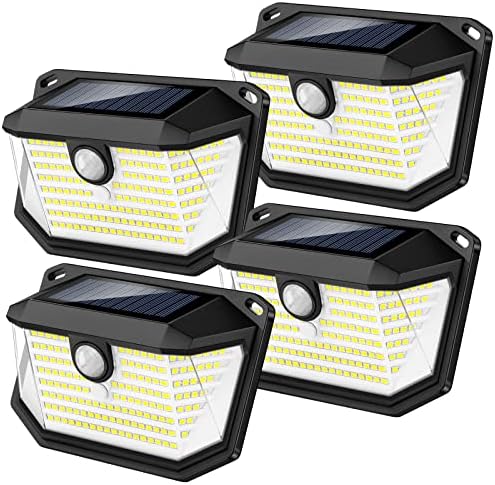 Luzes solares ao ar livre - 4 pacotes super brilhantes 178 LEDS Sensor de movimento Luzes de parede IP65 Luzes de segurança à prova d'água com 270 ° de largura/3 Modos