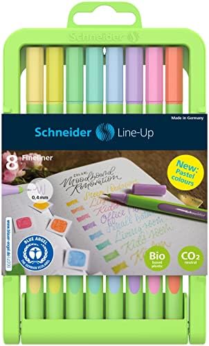 Schneider Pastel FineLiner, ponta de fibra 0,4 mm, barril verde claro, cores de tinta pastel variadas,