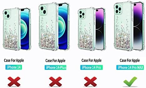 SUNSTORY para iPhone 14 Pro Max Case Clear Glitter com Protetor de tela de vidro temperado [2 pacotes] Movendo Glitter Quicksand Shiny e PC+TPU Caixa de telefone para iPhone 14 Pro Max