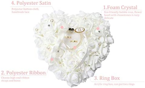 Yosoo Pillow White Pillow Renda Crystal Rose Casamento Casamento Coração de Caixa Ringente de Anel