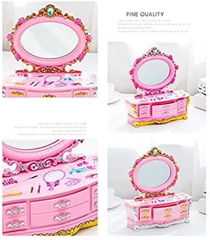 Caixa de jóias musicais rosa xjjzs com gaveta de retirada, caixa de armazenamento de jóias estojo ， penteado espelho