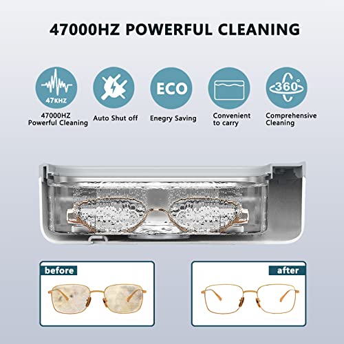 Limpador de joias de joias de óculos ultrassônicos - Máquina de limpeza ultrassônica de 48kHz hiper potência,