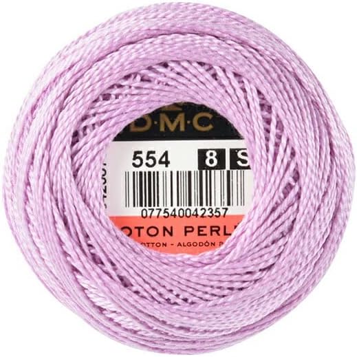 DMC 116 8-554 Bolas de fios de algodão de pérola, violeta leve, tamanho 8