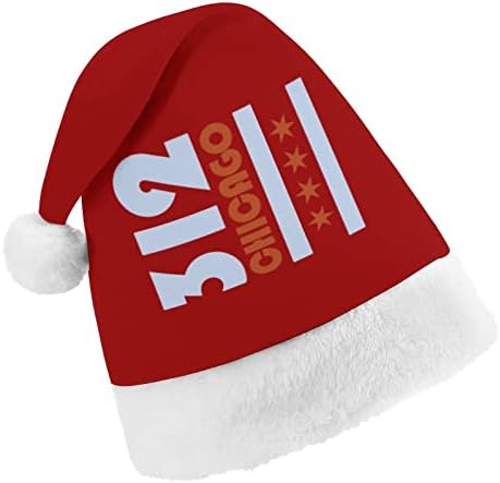Bandeira de Chicago 312 Chapéu de Natal luxuoso Hats de Papai Noel com borrões de pelúcia e Decoração de Natal