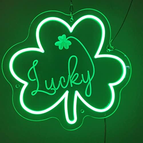Sinal de néon shamrock, fofo Lucky St Patricks Dia do Clover Verde Liderou a luz neon, lâmpada de formato