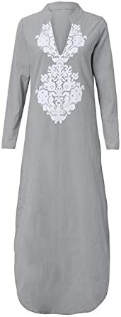 Vestido tifzhadiao maxi para mulheres de manga comprida Vestidos longos e casuais vestidos de linho de algodão
