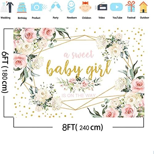 Mehofond 8x6ft Baby Shower Girl Floral Beddrop, é um banner de pano de fundo do chá de bebê, uma doce