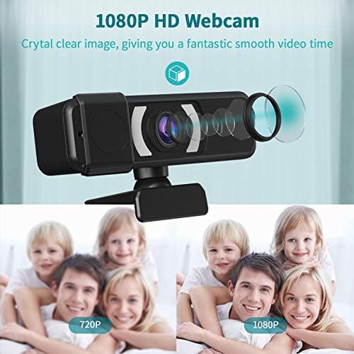 Webcam com microfone, câmera HD 1080p construída com luz de anel ajustável e cobertura de privacidade