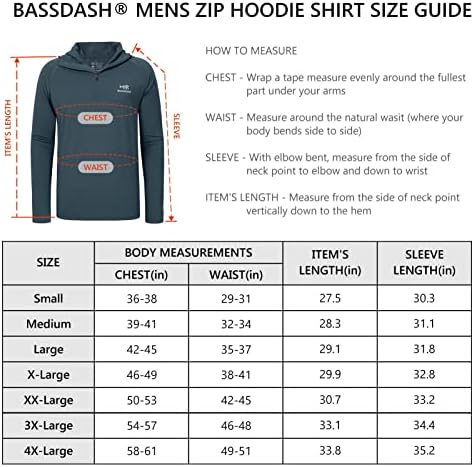 Bassdash Men's UPF 50+ 1/4 Zip Pishing Capuz Camisa rápida Seco de manga longa Proteção solar FS24M