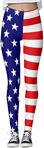 American Flag Patriótico Legging Feminino Controle de Bandeira dos EUA Flag Star Troushers Stretch Butt Leggings Calças Capri