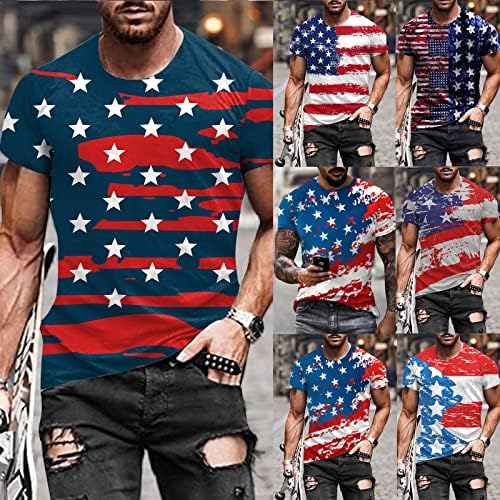 Moxiu estrelas e listras camisas para homens tripulantes gráficos Imprimir bandeira americana Tee Patriótico