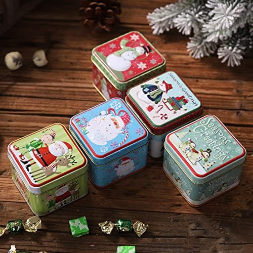 Ochine Christmas Cookie Tins com tampas para doação de presentes, latas de metal quadrado de férias de férias de