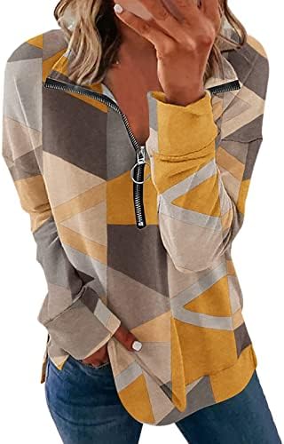 Kuaileya 1/4 Pullover zip Tops casuais para feminino com estampa de moda feminina Halte zíper solar moletom de pullover