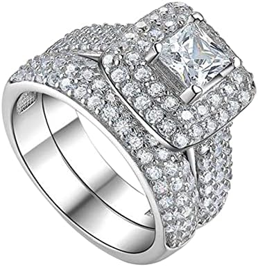 Anéis de noivado para mulheres 2pcs Conjunto de casal Princess Square Diamond Set Ring Fashion Fashion Engagement