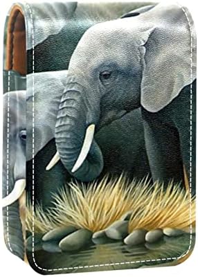 Mini estojo de batom com espelho para bolsa, elefantes organização portátil da família