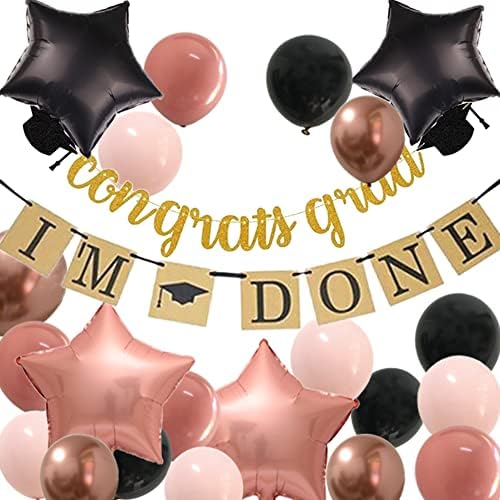Decorações de formatura Rose Gold - 2022 Graduação Party Decor Supplies com balões pretos rosa empoeirados