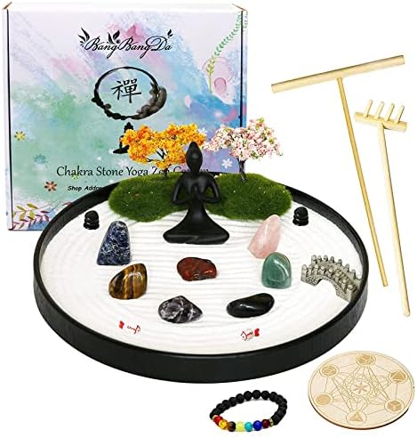 Bangbangda Chakra Stone Yoga Zen Garden - Kit de altar de meditação Conjunto de kit de cristal Quartz rock