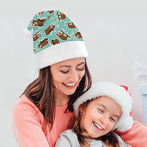 Patter de preguiça e bolinhas Padrão engraçado chapéu de natal Papai Noel Hats Plush curto com punhos