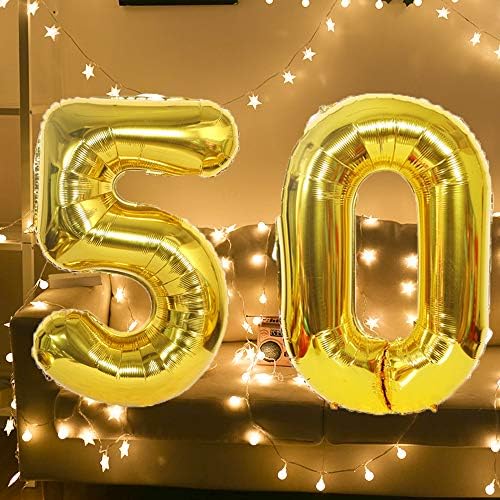 Eokeanon número 50 e balões de confete de ouro, balão de 40 polegadas de ouro 50 com 5pcs de confete de ouro de 5pcs 12 polegadas para decoração de festas de aniversário de 50º aniversário decoração de 50º aniversário