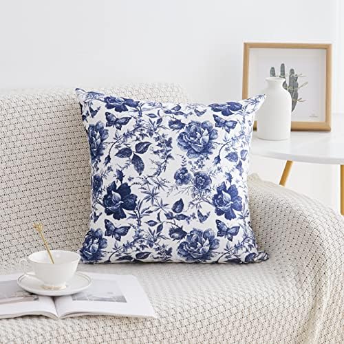 Capas de travesseiros florais de porcelana azul e branca Conjunto de 2 modernos Vintage Chinoiserie Decorativa Tampa de travesseiros