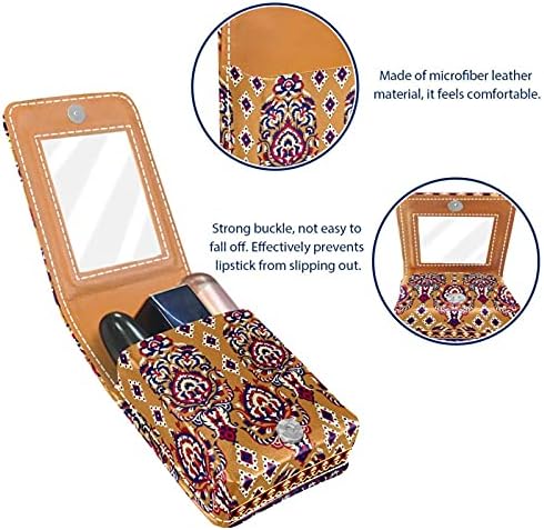 Caso de batom de maquiagem para o organizador de batom portátil de motivos indianos externos com espelho Mini