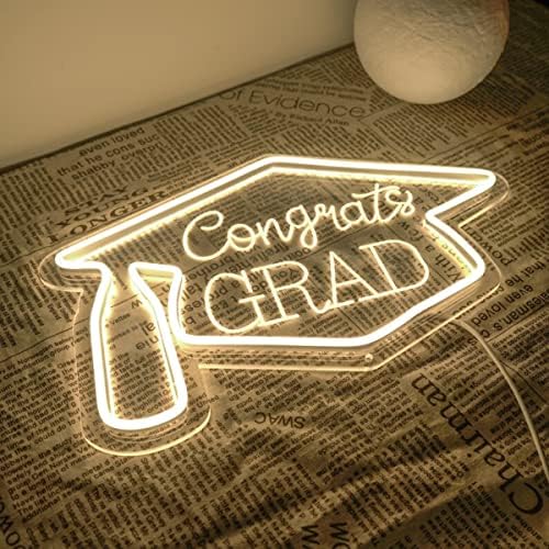 2023 Parabéns Graduação Neon Sign Decoração Luzes de neon para festas, sinal de luz LED personalizada para decoração de parede da festa de formatura, presente de luz de graduação personalizado, alimentado por USB, 18x12in