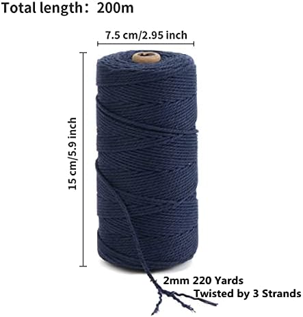 Cordão de macram, pozean 2mm x 220 jardas cor cora de macrames, corda natural de algodão para penduramento