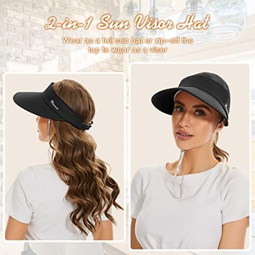 Chapéus Sun Komorebi para Mulheres largura 2 em 1 zip-off Visor Packable UV Protection Sun Visor Hat Summer Beach Hat Summer Beach Hat