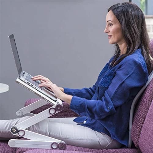 WYFDP Ajuste o laptop de alumínio ajustável mesa de mesa ventilada TV ergonômica mesa de volta para a mesa de volta do escritório em casa Riser Couch Silver