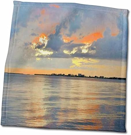 Impressão 3drose de pôr do sol amarelo laranja sobre o rio em ft myers - toalhas