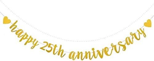 Xiaoluoly Gold Glitter Feliz 25º aniversário Banner, pré-Strung, 25º aniversário de casamento Decorações