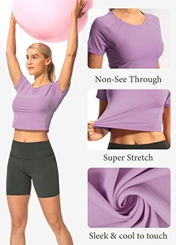Tops de treino de manga curta do hiverlay para mulheres camisas de ginástica básica de camiseta de ioga atlética básica