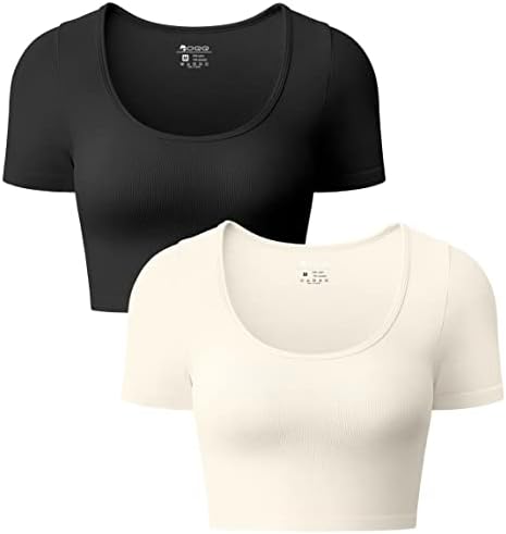 OQQ Feminino de 2 peças de colheita Tops Sexy com nervuras camisas curtas sem costura