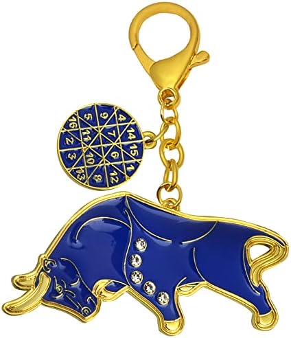 Fengshuisale Big Money Bull Amulet Keychain Blue Bull Keychain Boa sorte para a carreira e a riqueza W5327
