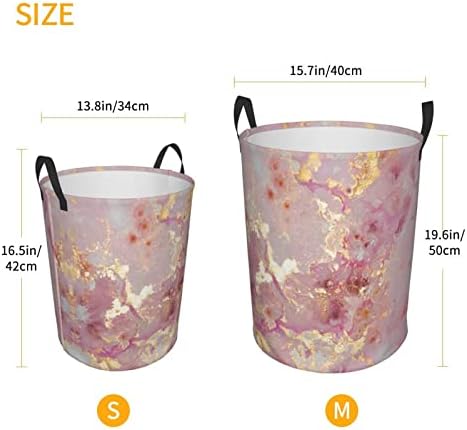 Lavanderia de mármore rosa cesto redondo cesto de lavanderia com alça para o quarto banheiro lavanderia