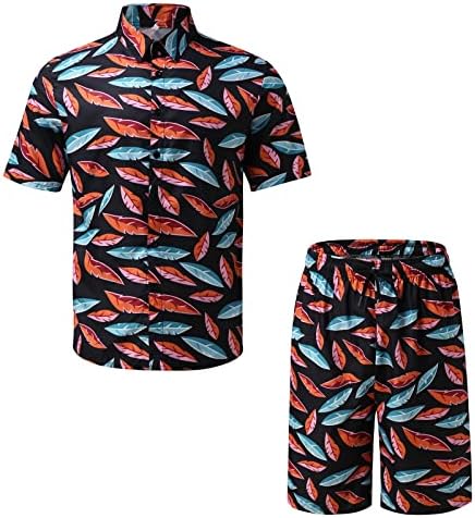 Roupas de trilhas de 2 peças para homens camisa havaiana de moda de lapela e sets curtos