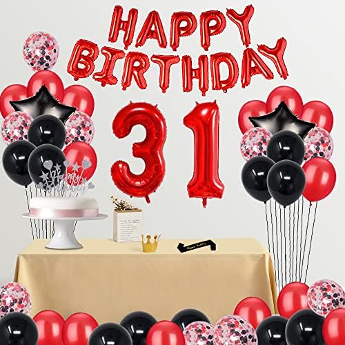 FancyPartyShop 31º aniversário Decorações de festas Supplias vermelhas pretas mais tarde balões de feliz aniversário