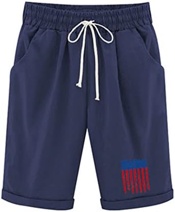 Qiguandz 4 de julho de linho de algodão feminino Shorts de joelho verão verão American Flag da cintura