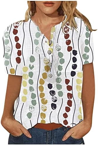 Camisas femininas Casual Camisetas de manga curta Camisetas Button Crew Button Up Soly encaixa blusas de túnica com bolso