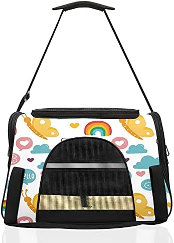 Bolsa de carrinho de estimação Funny Doodle Rainbow Butterflies Palavras nuvens filhotes de gato de cachorro, saco de viagem portátil de lado macio