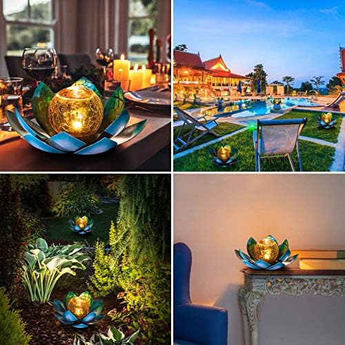 Aiiny Solar Light Outdoor, Art Crackle Globe Glass Lotus Decoration, solar LED de luz de flores de metal azul à