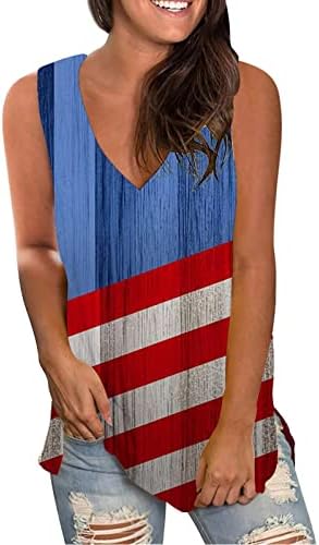 4 de julho Camisas para mulheres bandeira dos EUA Summer Summer Sleesess O-Gobes Tampes Tops Stripes Tie-Dye