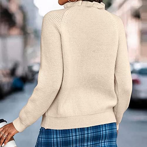 Vestidos de inverno feminino suéter de cor sólida de manga comprida suéter com blusas onduladas de pescoço