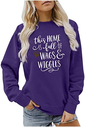 Esta casa está cheia de Wags Wiggles Raglan Shirt for Womens Casual Sleeve Sweatshirt fofo Tops de ajuste relaxados