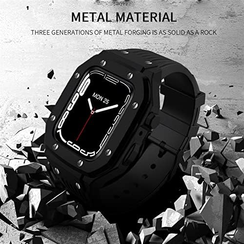 Caixa de relógio de liga de liga kqoo Strap para Apple Watch Series 8 7 6 5 4 SE 45mm 42mm 44mm Metal Luxury Metal Rubber Aço inoxidável Modificação Modification Kit Relógio Strap