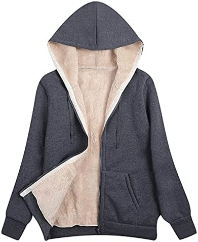Casacos de inverno para mulheres lã ladeada jaquetas quentes casuais com zíper de manga longa com capuz
