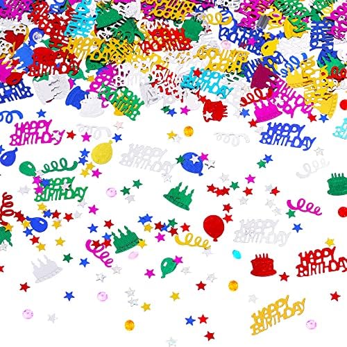 Confetti de feliz aniversário colorido birhtday bolo confetti fomla metálica balão estrela de diamante