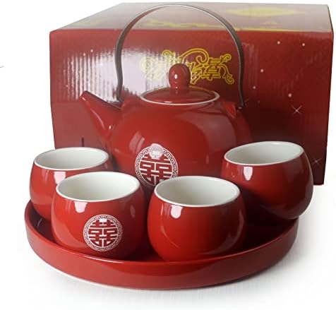 Conjunto de presentes de chá chinês de Fiesta 1 decelagem 4 xícaras de porcelana bandeja de porcelana para a decoração da casa de festas de casamento de cerimônia
