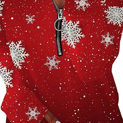 Christmas Henley Tops for Womens Crewneck Sweatshirt Longa de manga longa Pullover confortável Férias de férias